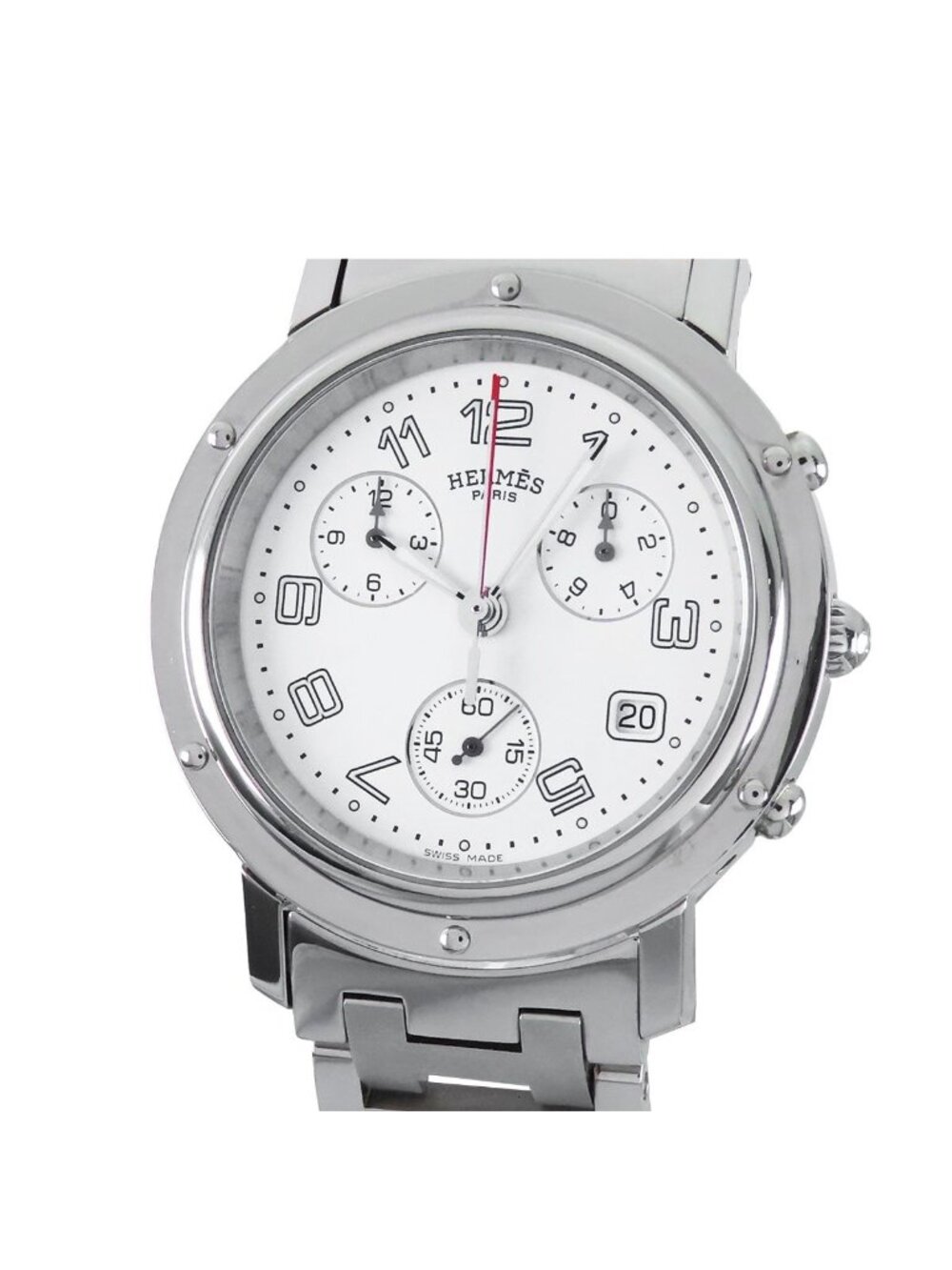 Hermes Clipper White SS Chronograph Date Watch